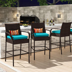 Sundale Outdoor Wicker Bar Stool Set of 6, Patio Counter Height Pub Chair with Arms, High Top Rattan Barstool, Cushion Beige, All-Weather Outdoor Rattan Furniture (Brown&Blue, Small Seat - 6 Stools)