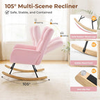 Nursery Rocking Chair, Teddy Upholstered Glider Rocker with High Backrest & Thick Cushion, Tufted Accent Armchair with Wood Legs, Comfy Reading Chair for Living Room Bedroom Office, Pink