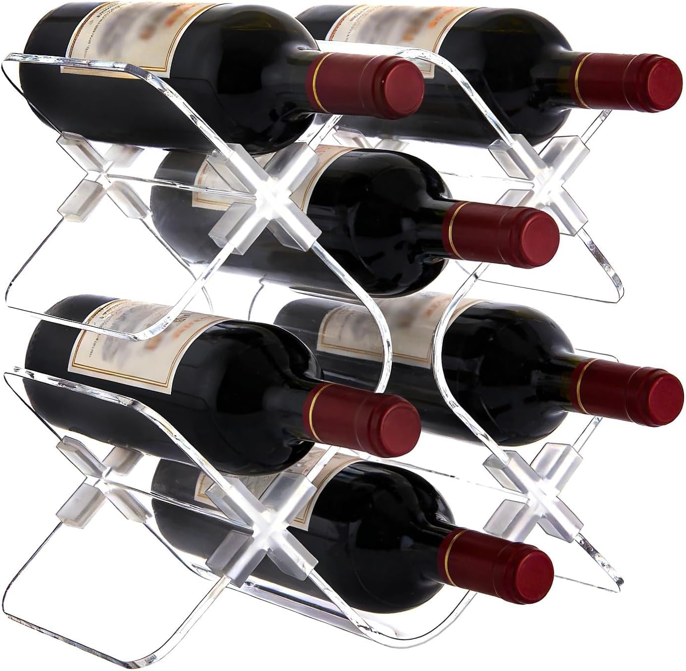 Acrylic 6 Bottle Countertop Wine Rack, Clear Freestanding Tabletop Wine Holder, Modern Space-Saving Wine Storage Organizer for Kitchen Bar Pantry