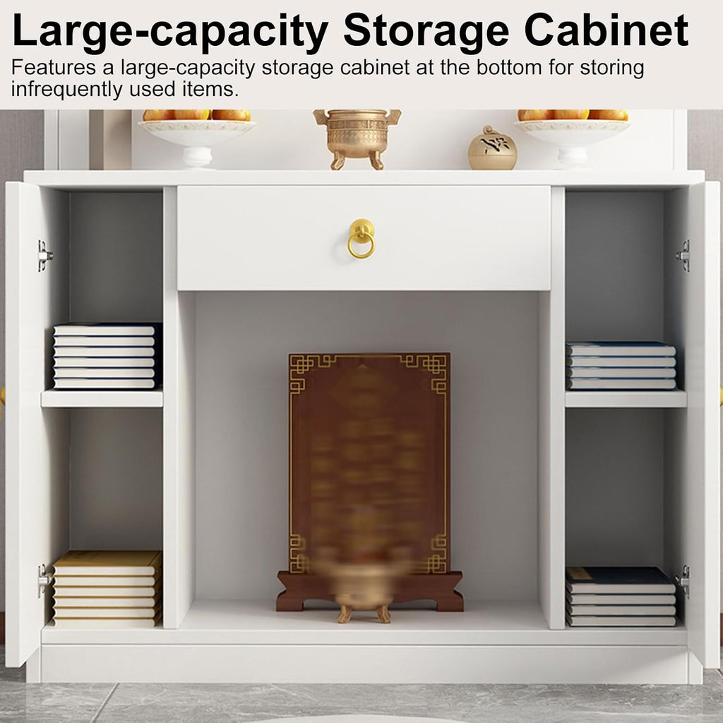 Retro Style Buddhist Altar Table with Drawers, Modern Side Table, Altar Cabinet for Homes Temples Ancestral Halls(Yellow,88cm)