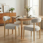 VKNOW Wooden Dining Chairs Set of 2 with Rubberwood Legs, Curved Backrest | Modern Upholstered Dining Chairs with Thickened Cushion, Soft Chenille Fabric, for Dining Room/Kitchen, Heathered Off-White