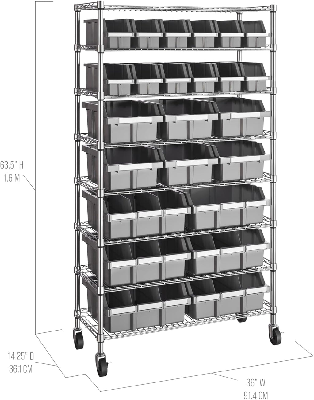 Seville Classics Heavy Duty NSF Bin Rack Solid Steel Wire Shelving Storage Unit, Patented Organizer for Garage, Warehouse, Office, Restaurant, Classroom, Kitchen, Gray, 8-Tier Includes 24 Bins
