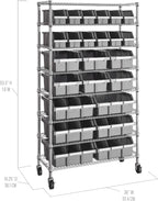Seville Classics Heavy Duty NSF Bin Rack Solid Steel Wire Shelving Storage Unit, Patented Organizer for Garage, Warehouse, Office, Restaurant, Classroom, Kitchen, Gray, 8-Tier Includes 24 Bins
