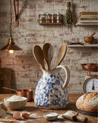 Blue and White Ceramic Vase with Handle – 7.28 Inch Vintage Crackle Glaze Pitcher Style Flower Vase, Chinoiserie Tuscan Decorative Jug for Shelf, Desk, Home Decor