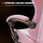 Sweetcrispy Computer Video Game Desk Chair - Ergonomic Comfy Lumbar Support with Footrest, PU Leather Recliner with Headrest, Fixed Up Armrest, Height Adjustable and 360° Swivel, for Adults, Pink