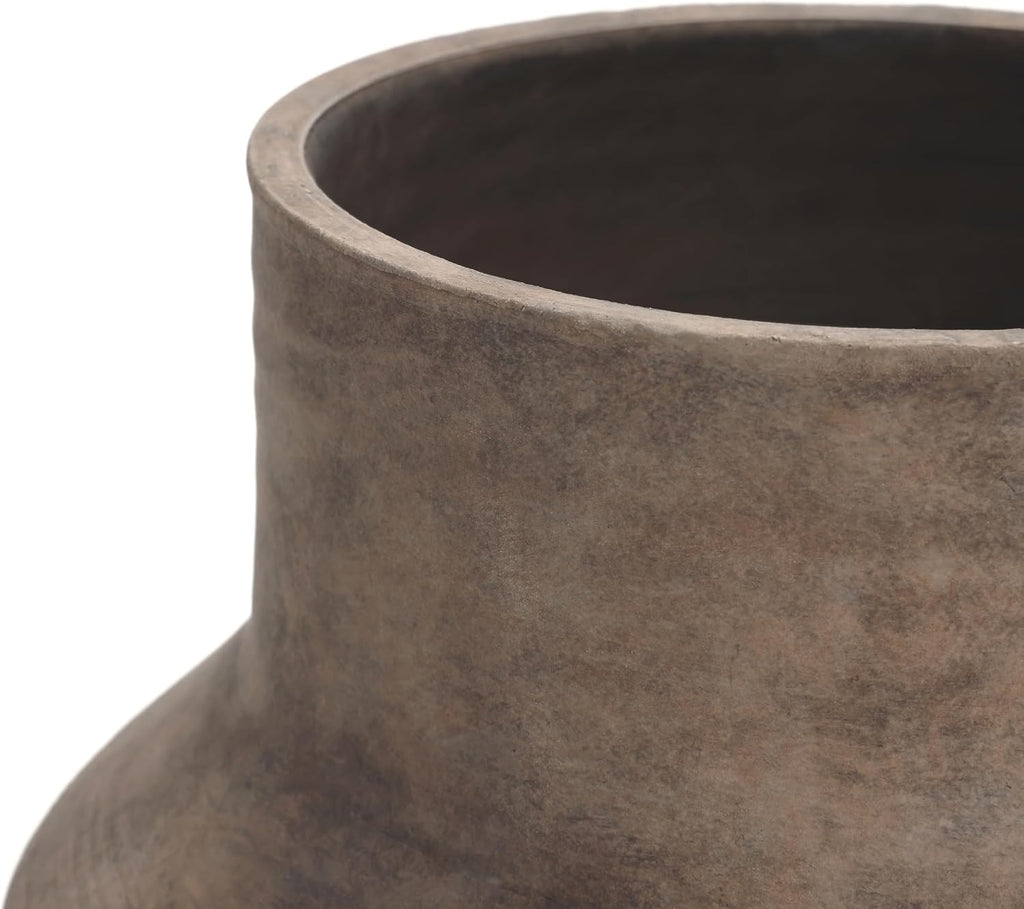 LuxenHome Round Ceramic Flower Vase, 13 Inch Brown Terracotta Vases, Vintage Large Pottery for Living Room Decor Entry Way Table Home Decor, Rustic Pottery