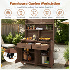 Large Garden Potting Bench with Storage Cabinet and Hutch Top