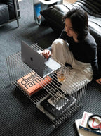 Stainless Steel Side Table,Square Geometry Retro Side Table Linear Metal End Table,Wire Cube Storage Rack, Book Stackable, Stainless Steel Coffee Table，Multi-Purpose Accent Table
