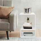 Acrylic End Table, 21.6" H C-Shaped End Table, Side Table for Living Room, Bedside Table for Bedroom, Acrylic Clear C Side Table (White)