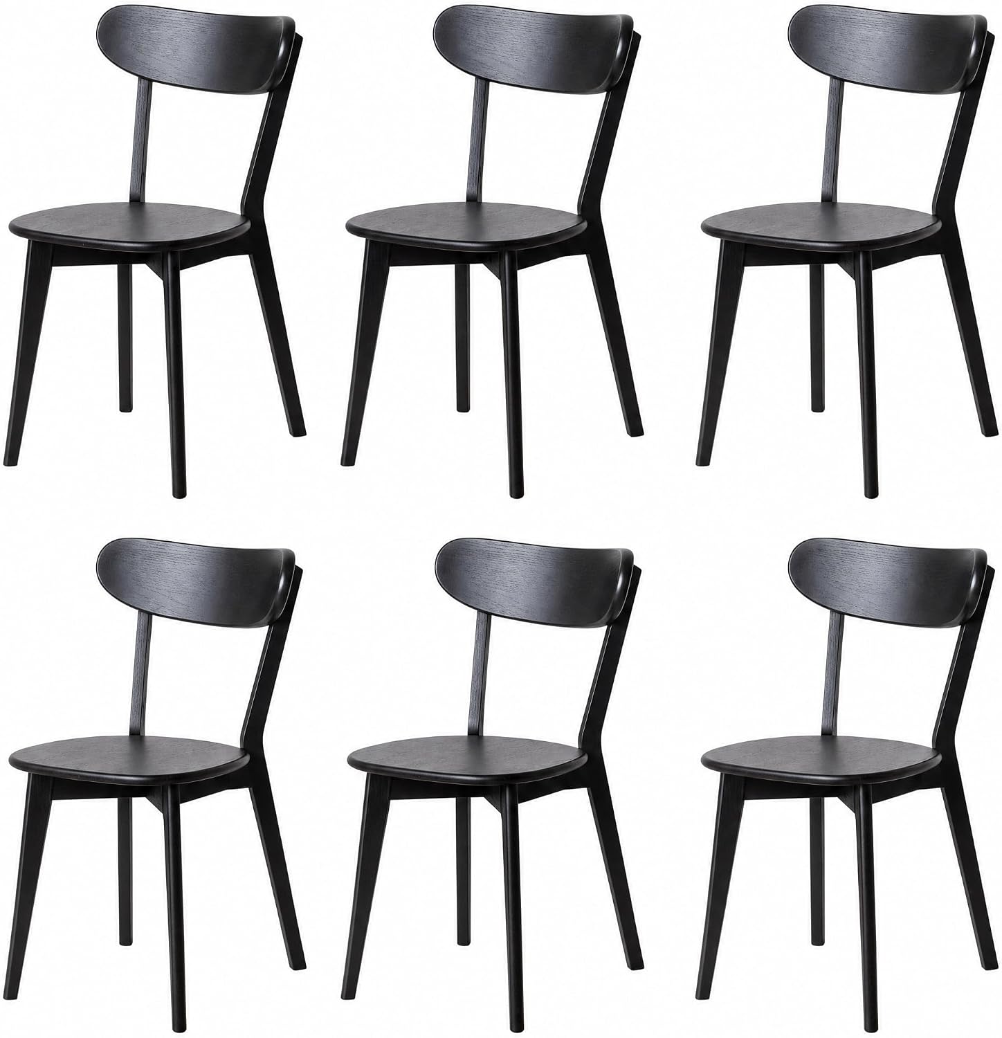 Dining Chairs, Kitchen Chairs, 100% Oak Solid Wood Modern Chair with Curved Backrest Kitchen & Dining Room Chairs Modern Chair for Living Room, Dining Room (6, Black)
