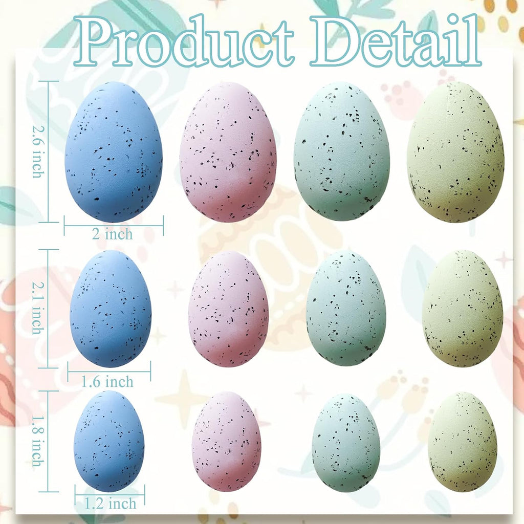 24Pcs Easter Speckled Eggs - Assorted Sizes Faux Pastel Chicken Eggs for Vase & Bowl Filler, DIY Easter Spring Home Party Favors and Wedding Table Decorations