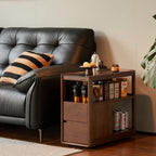 Solid Wood End Table with Storage Drawers, Narrow Side Table for Couch | 2 drawers, hidden wheels and slim design make this narrow side table perfect for couches, bedrooms and small spaces.