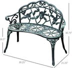 Floral Rose Design Antique Green Cast Aluminum FFor rame Weatherproof Premium Heavy Duty Durable Outdoor Loveseat