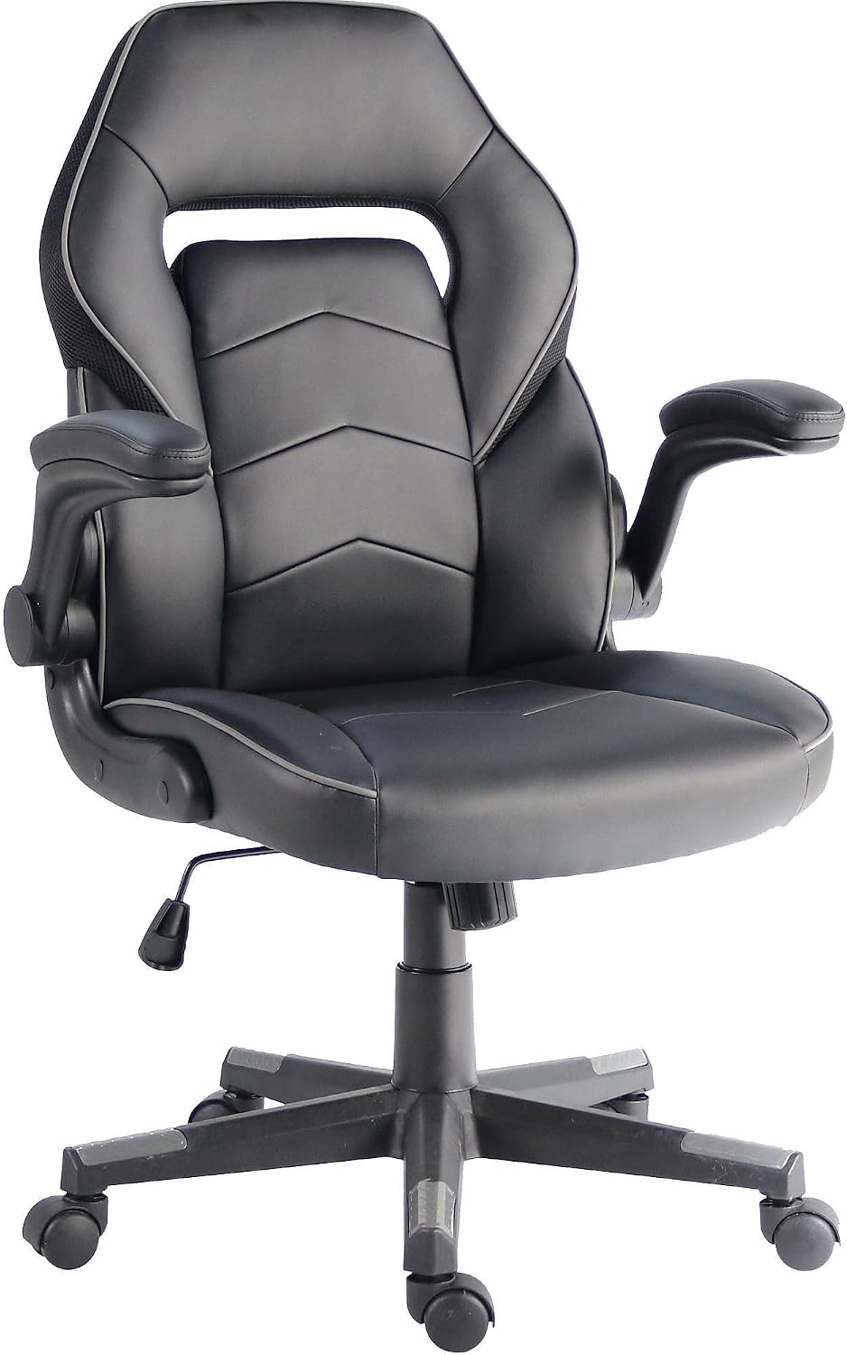 NuSparc SpawnSafe Gaming Chair, Adjustable Height, Flip-up Armrests, 360° Swivel, Black/Grey