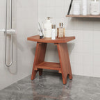 EROMMY Teak Shower Bench with Storage Shelf, 18.3" H Solid Wood Shower Stool, Water Resistant Bathroom Bench, Shower Seat and Shaving Foot Rest for Indoor & Outdoor Use