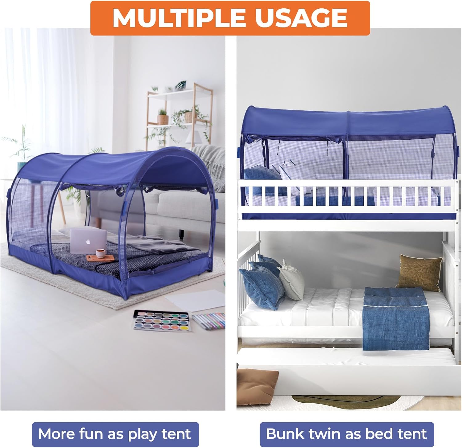 Alvantor® Mosquito Net Bed Canopy Tents Dream Privacy Space Twin Size Sleeping Tents Indoor Pop Up Portable Frame Breathable Cottage Blue (Mattress Not Included)