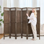 Privacy Screen Room Divider Panel - 67 Inch Tall Natural Wood Folding Partition Room Dividers, No-Assembly Required, Enhance Privacy and Aesthetic Appeal, Ideal for Home or Office Brown 6 Panel