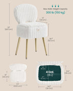 SONGMICS Small Vanity Chair with Storage and Folding Back, Vanity Stool, Footrest Footstool Ottoman, Dressing Table Stool, Furry Padded Seat, for Makeup Room, Bedroom, Cream White ULOM532WD01