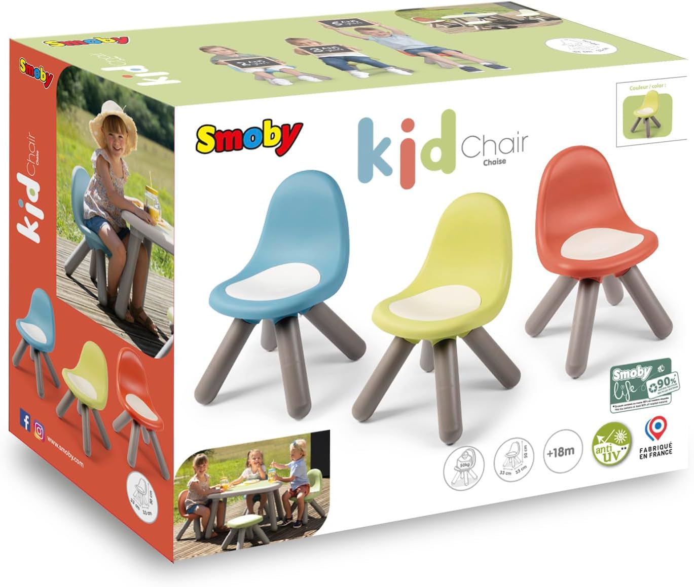 Smoby Life - Children's chair in green - Indoor and outdoor use - Anti-UV coating - Recycled material - From 18 months - Made in France