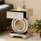 IKIFLY Mirrored Nightstand Set of 2, LED End Table with Storage Drawer, Silver Accent Beside Table with Crushed Diamond for Living Room, Bedroom and Office (Remote Control Included)
