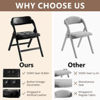 Wood Folding Chairs Set of 2, Upholstered Foldable Dining Chairs with Padded Seat and Backrest, Portable Accent Chairs for Kitchen, Dining Room, Apartment, Office, Guest Seating, Black