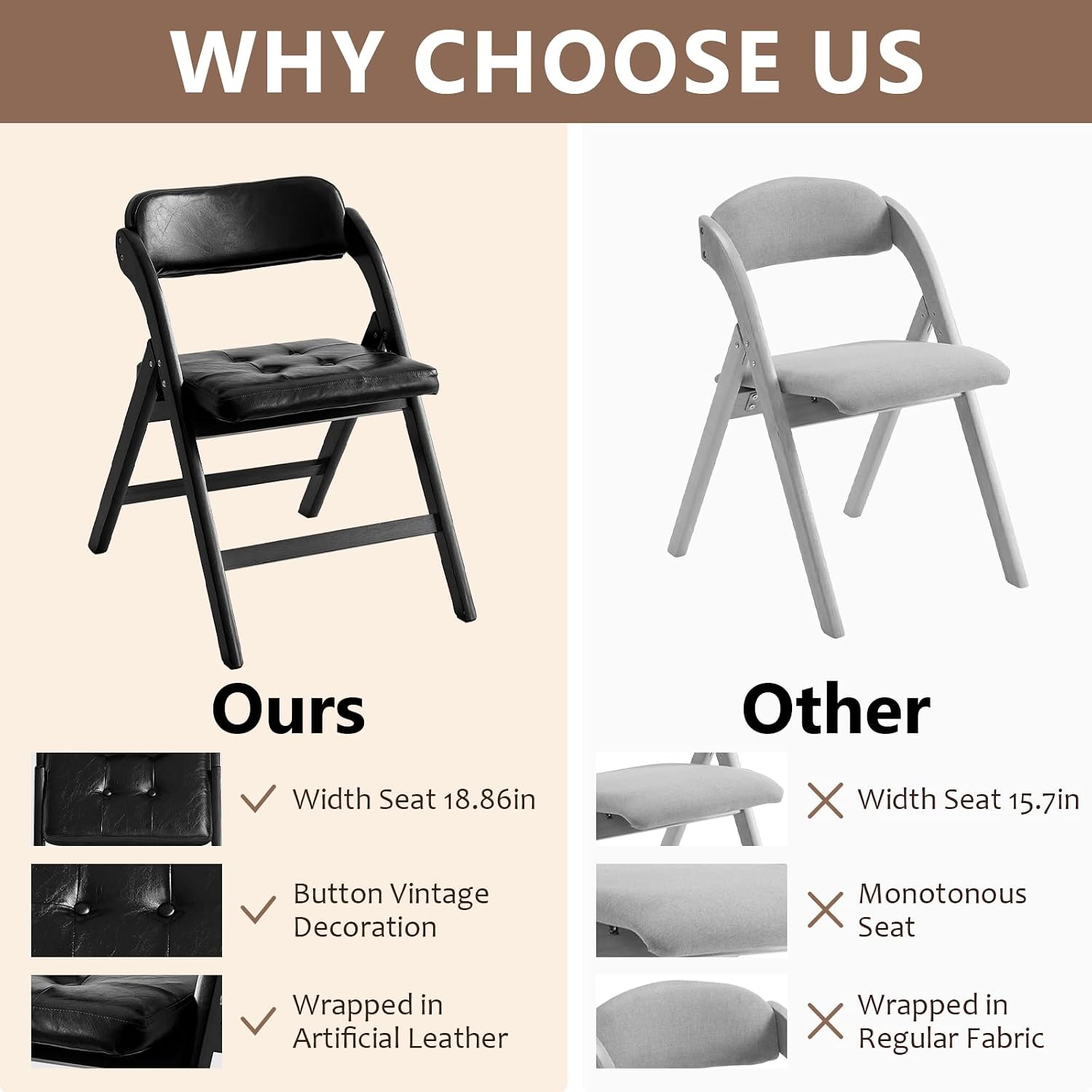 Wood Folding Chairs Set of 2, Upholstered Foldable Dining Chairs with Padded Seat and Backrest, Portable Accent Chairs for Kitchen, Dining Room, Apartment, Office, Guest Seating, Black