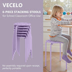 VECELO 6-Piece Stacking Stools, 17.7 Inch Standard Height, Portable Stackable Colorful Decoration Stools for School Classroom and Office Use, Purple