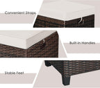 RELAX4LIFE 2-Piece Patio Ottoman Set - Wicker Footstools, All Weather PE Rattan Ottoman with Removable Cushions, Square Footrest Seat, Outdoor Stools for Garden, Porch, Pouf Ottoman (Brown)
