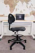 Drafting Stool - Easy to Clean! Ergonomic Polyurethane Chair. Seat Height (18"-26") Adjustable w/Heavy Duty Footring for Home, Automotive, Lab, Cleanroom (Glides, Medium Stool)