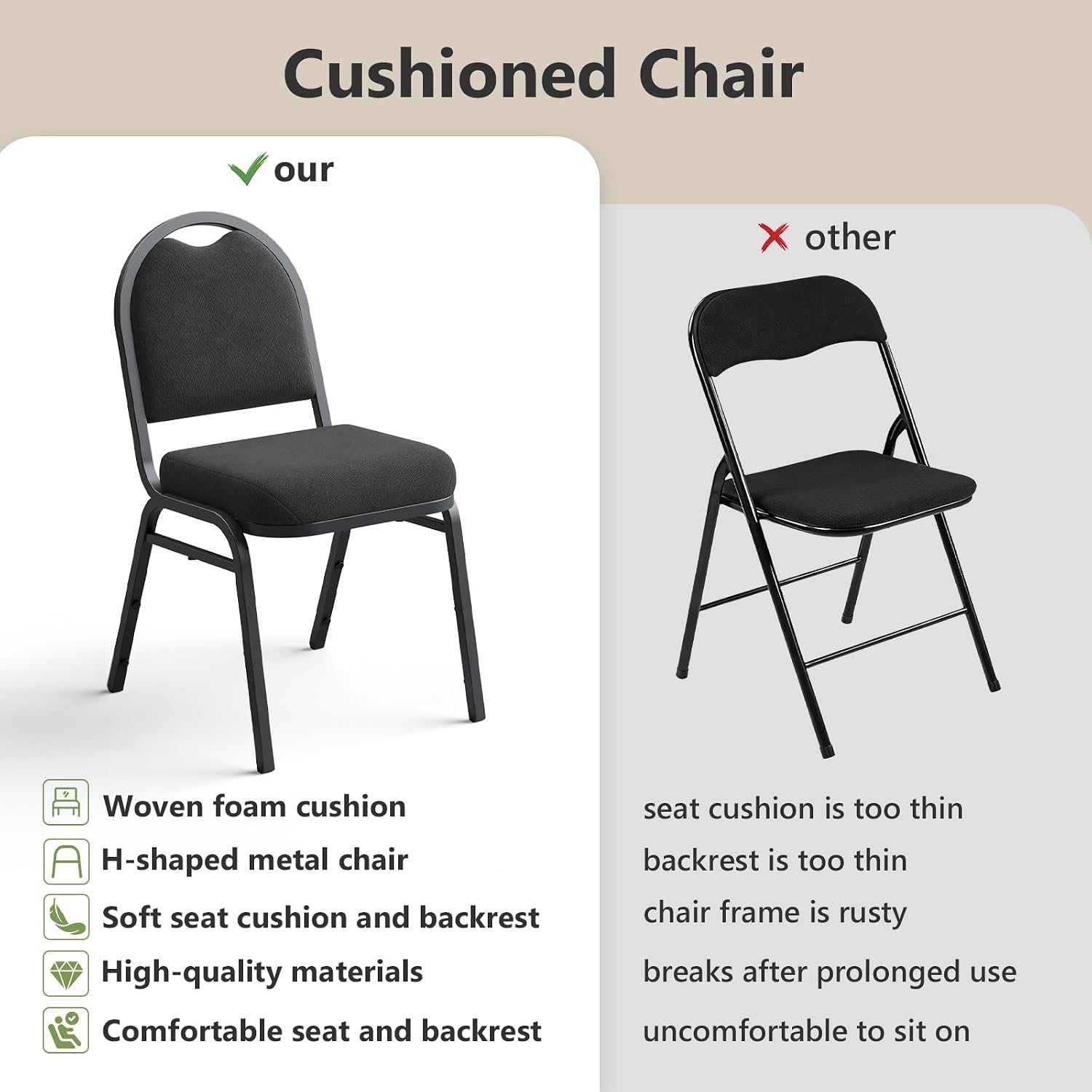 Dining Chairs Set of 4, Assembly-Free Stackable Kitchen Chairs, Modern Fabric Upholstered Chairs with Metal Frame for Living Room/Bedroom/Office/Farmhouse, Black