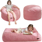 MAXYOYO Bean Bag Chair Bed for Kids, Convertible Bean Bag Folds from Lazy Chair to Floor Bed, Machine Washable Corded Fabric, Stuffed Floor Sofa Couch for Boys and Girls, Pink