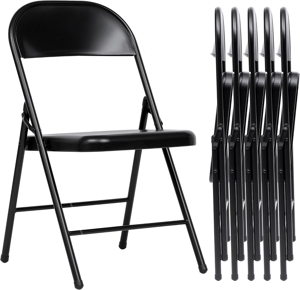6 Pack Folding Chairs, 330 lbs Heavy Duty All Metal Folding Chair with Ergonomic Backrest, Portable Foldable Chair for Office Dining Party Meeting Outdoor Black