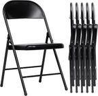 6 Pack Folding Chairs, 330 lbs Heavy Duty All Metal Folding Chair with Ergonomic Backrest, Portable Foldable Chair for Office Dining Party Meeting Outdoor Black