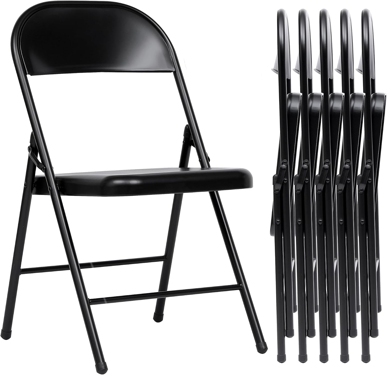 6 Pack Folding Chairs, 330 lbs Heavy Duty All Metal Folding Chair with Ergonomic Backrest, Portable Foldable Chair for Office Dining Party Meeting Outdoor Black