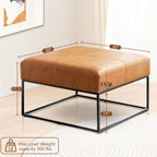 Modern Square Coffee Table, Farmhouse Ottoman for Living Room, Large Vintage Leather Coffee Tables with Faux Leather Upholstered Padded Seat [Square, Vintage Brown, 30'']