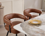 Shunzhi Brown Upholstered Leather Dining Chairs Set of 6 Modern Barrel Dining Room Chairs Comfy Kitchen Chairs Armless PU Side Chair with Curved Back for Living Room/Restaurant