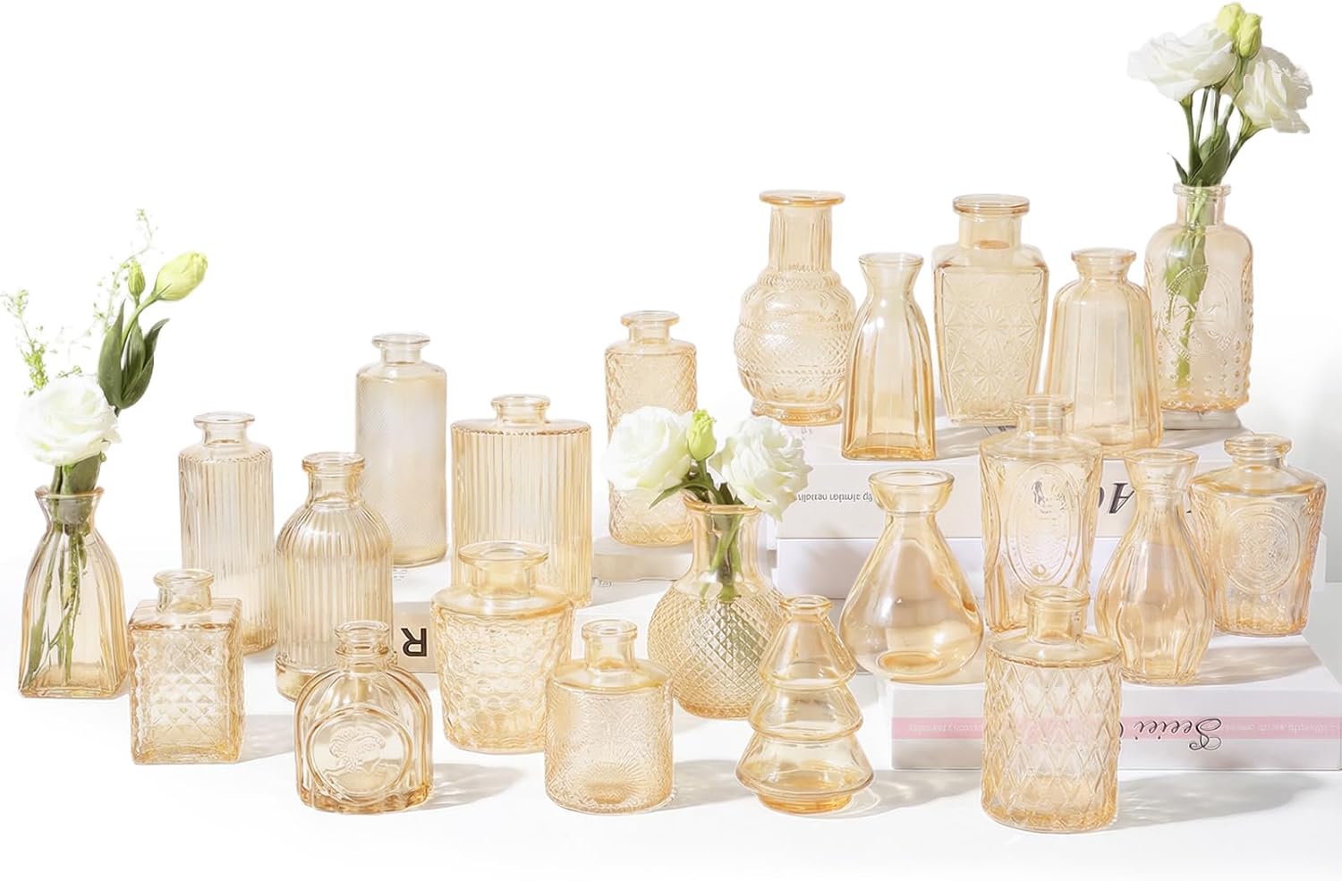 RUCKAE Glass Bud Vases Mini Flower Vase Small Vintage Vases for Centerpiece Table Wedding Decorations Home Decor Party(Gold 22 Pack)