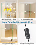 Lvifur 67''H Corner Curio Cabinet - with Glass Door, Lockable Glass Display Cabinet with RGB Motion Sensor Light, 5-Tier Figure Display Case with Removable Glass Shelf for Collectibles,White