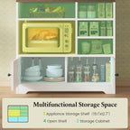 Bakers Rack with Storage and Power Outlet, Farmhouse Coffee Bar Cabinet, Microwave Stand with Storage Cabinet, 7 Hooks and Curved Design for Kitchen, Dining Room, Coffee Bar, Walnut, White
