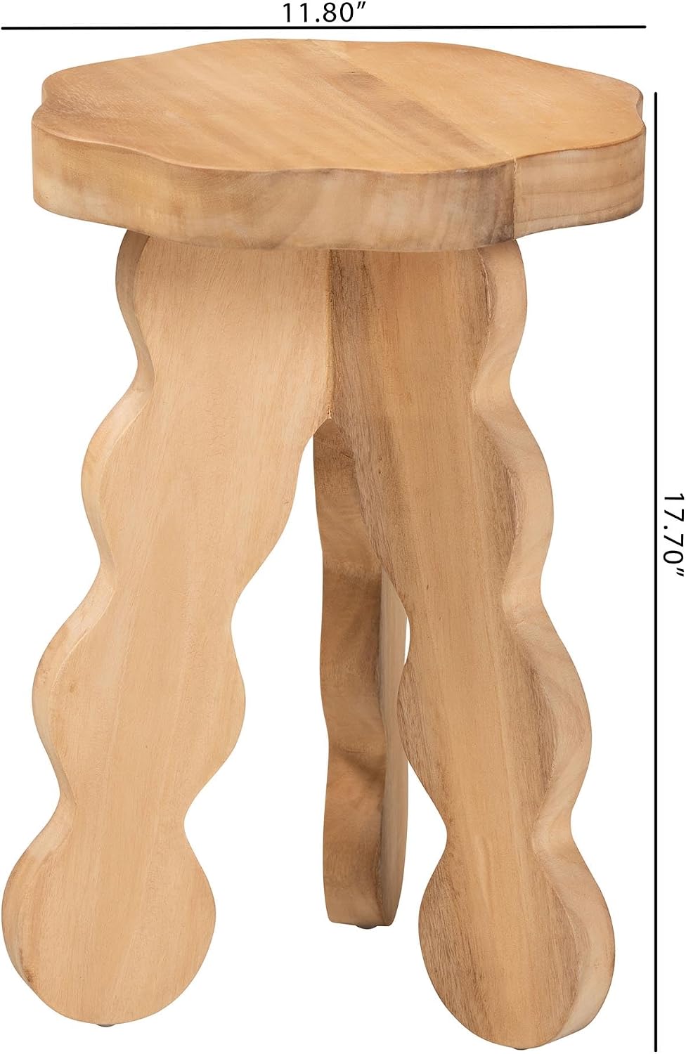 Bali & pari Sino Acacia Wood Multipurpose Accent Stool - Sculptural End Table with Wavy Tripod Base for Living Room, Bedroom or Dining Room