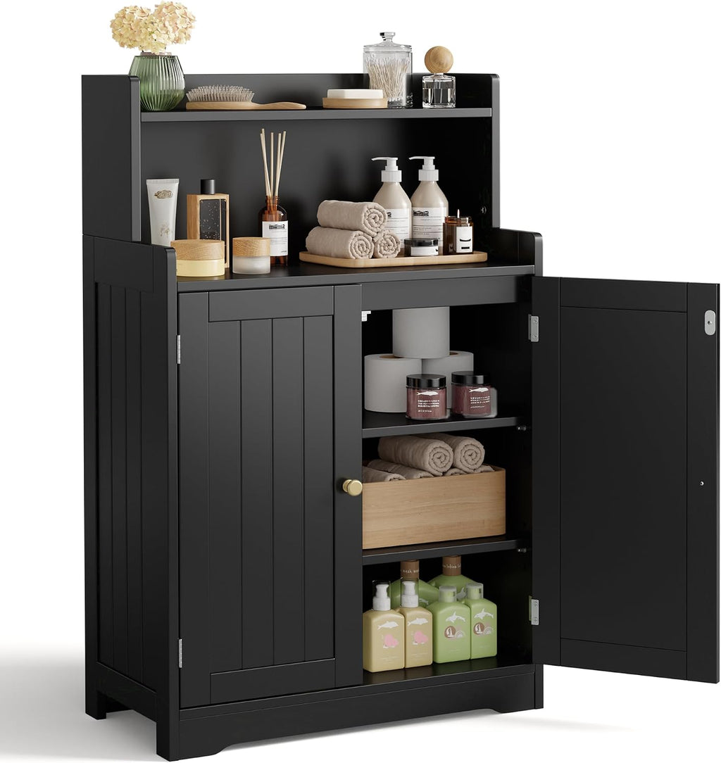 Gizoon Small Bathroom Storage Cabinet, Freestanding Organizer with 2 Doors, 2 Adjustable Shelves, 40" H Floor Pantry Cabinet for Dining Room, Kitchen, Living Room, Hallway, Black