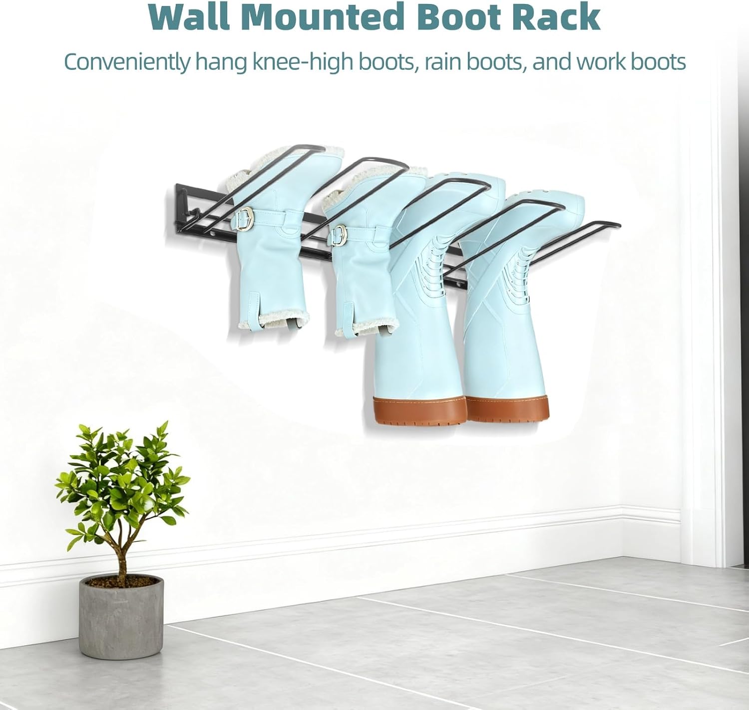 3 Pcs Boot Rack, Wall Mounted Boot Organizer for Closet, Iron Boots Hangers with Adhesive Hooks, Expansion Screws, Space-Saving Shoe Organizer for Entryway, Garage, Indoor Outdoor