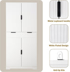 72" Tall Fluted Kitchen Pantry Cabinet with 3 Drawers 6 Adjustable Door Shelves Large Freestanding Storage Cupboard for Kitchen Bathroom Dining Room Office Entryway White