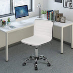 Yaheetech Home Office Furniture Set, L Shaped Computer Corner Desk with Outlets and USB Ports for Small Space, PU Leather Adjustable Chair Low Back Ribbed Armless Swivel White Desk Chair Set