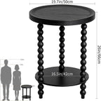 Round 2 Tier Side Table, End Table with Storage Shelf, Modern Nightstand Beside Table for Living Room, Bedroom, (Black, Normal, Wood)