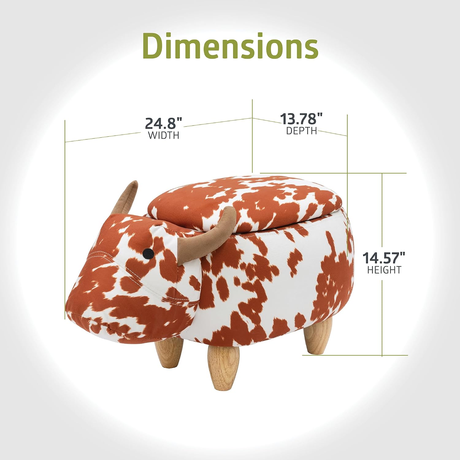 Pearington Cow Ottoman with Storage, Furniture for Living Room, Gameroom, Playroom, Bedroom Décor, Soft Animal-Shaped, Brown/White