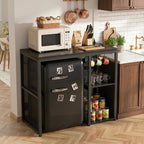 Homieasy Mini Fridge Cabinet with Power Outlet, Coffee Bar Cabinet with Mini Fridge Space, Industrial Liquor Cabinet with Wine Storage & Glass Holder for Dorm, Living Room, Home Kitchen, Black