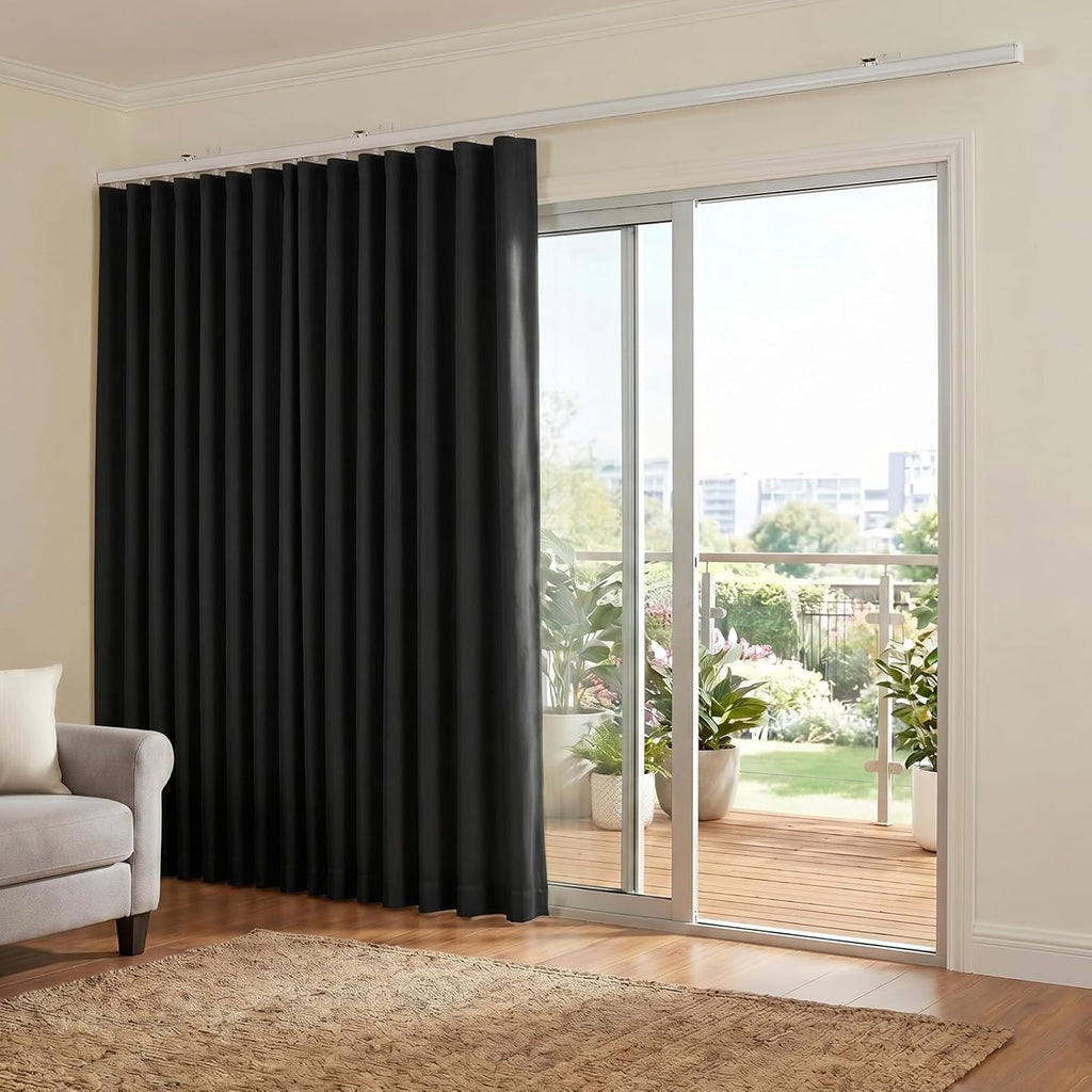 hoeflife Room Divider Curtains Blackout Floor to Ceiling Curtain with Hook Wall Mount Sliding Door Curtains Ceiling Mount Extra Wide Curtain Wall Divider for Room Separation (Black, W100 x H84 Inch)