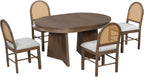 Harper & Bright Designs 5-Piece Extendable Round Dining Table Set for 4, Modern Kitchen Table Set with 4 Upholstered Chairs, Kitchen Table and Chairs Set for Kitchen Dining Room Home, Walnut+Beige