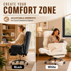 Big and Tall Office Chair with Footrest, Teddy Fleece Ergonomic Desk Chair with Flip Armrests for Pets & Cross-Legged Sitting, Wide Seat Reclining Executive Computer Chair for Home Office, Grey